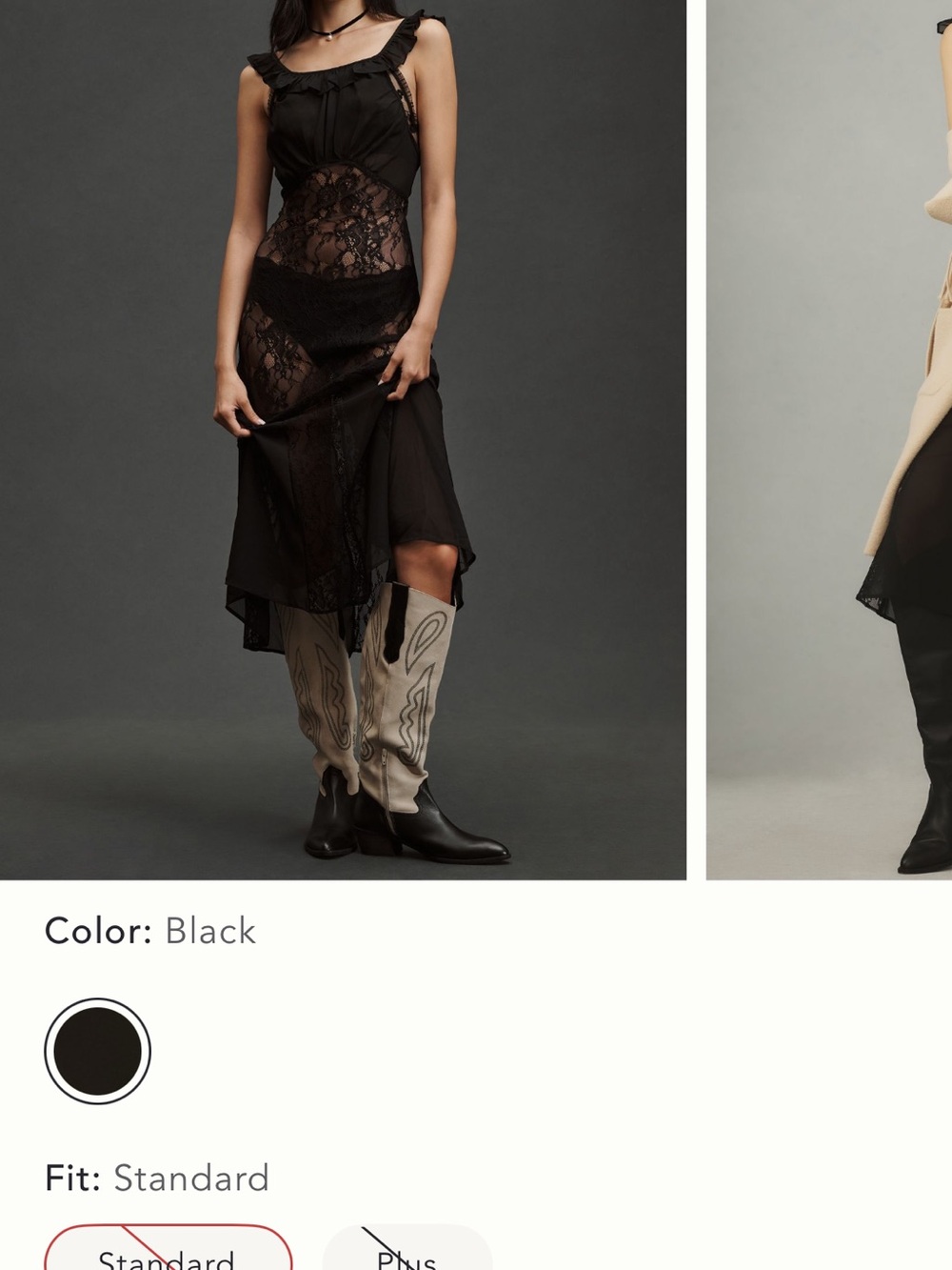 Anthropologie Black Lace Midi Dress with Sheer Insets
